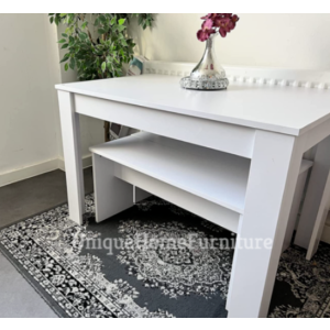 White Dining Table Set Space Saving 2 Benches/Chairs Compact Kitchen Furniture - Image 4