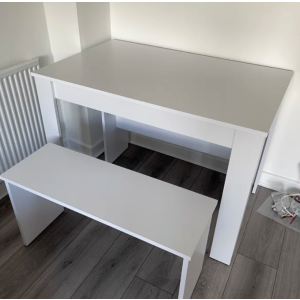 White Dining Table Set Space Saving 2 Benches/Chairs Compact Kitchen Furniture - Image 6