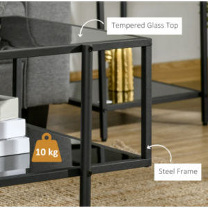 Modern Coffee Table Black Glass Storage Shelf Large Contemporary Side Furniture - Image 2