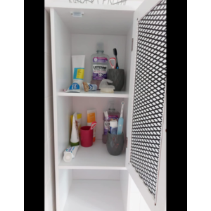 Modern Bathroom Cabinet White Storage Cupboard Tall Shelf Unit Black Glass Doors - Image 4