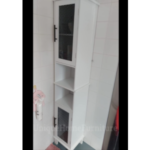 Modern Bathroom Cabinet White Storage Cupboard Tall Shelf Unit Black Glass Doors - Image 5