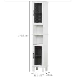 Modern Bathroom Cabinet White Storage Cupboard Tall Shelf Unit Black Glass Doors - Image 6