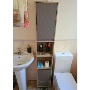 Tall Bathroom Cabinet Rustic Storage Cupboard Narrow Slim Industrial Shelf Unit - Image 4