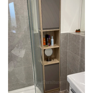 Tall Bathroom Cabinet Rustic Storage Cupboard Narrow Slim Industrial Shelf Unit - Image 3