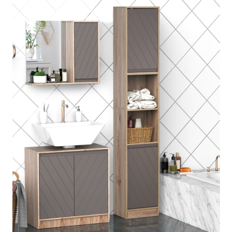 Tall Bathroom Cabinet Rustic Storage Cupboard Narrow Slim Industrial ...