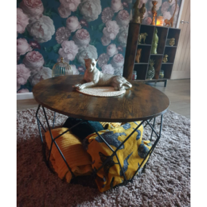 Round Coffee Table Rustic Metal Furniture Industrial Vintage Side Storage Unit - Image 3