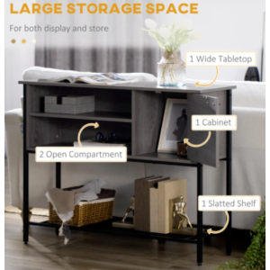 Grey Console Table Rustic Wood Side Cabinet Hallway Metal Storage Sideboard Unit - Image 6