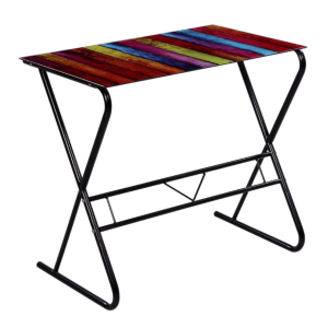 Glass Computer Desk Retro Writing Study Table Small Metal Office Workstation - Image 2