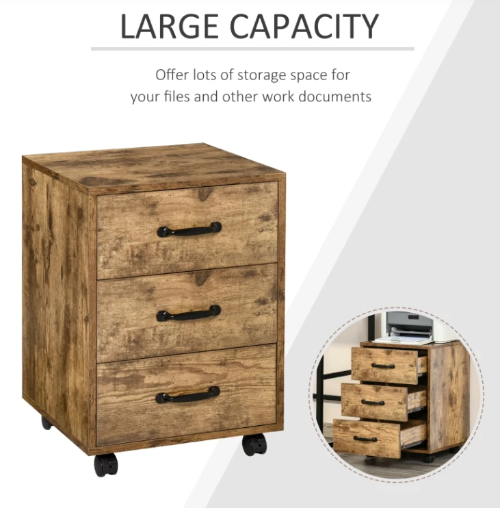 Industrial-Filing-Cabinet-Vintage-Chest-3-Drawers-Rustic-Wheels-Office-Furniture
