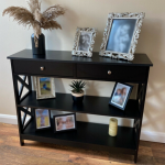 Black Console Table Vintage Shelving Display Unit Narrow Shabby Chic Sofa Hall