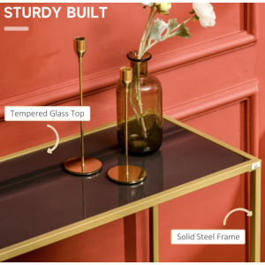 Slim Console Table Gold Glass Hallway Sofa Modern Black Metal Accent Narrow Furniture - Image 2