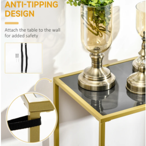 Slim Console Table Gold Glass Hallway Sofa Modern Black Metal Accent Narrow Furniture - Image 4