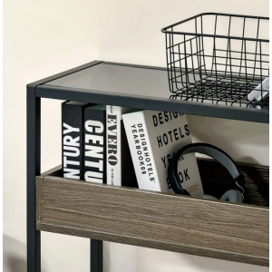 Slim Console Table Vintage Industrial Narrow Hallway Rustic Metal Glass Storage - Image 4