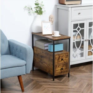 Industrial Side Table Rustic Metal Sofa End Small Console Drawer Cabinet Unit - Image 5
