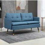 2 Seater Sofa Small Blue Couch Mid Century Style Retro Fabric Modern Love Seat