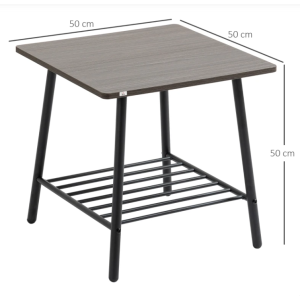 Industrial Side Table Wooden Square Storage Shelf Rustic Metal End Vintage Unit - Image 2