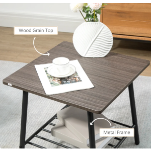 Industrial Side Table Wooden Square Storage Shelf Rustic Metal End Vintage Unit - Image 4