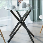 Round Glass Dining Table Kitchen Room Furniture Small Breakfast Modern Metal Leg
