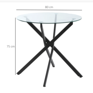 Round Glass Dining Table Kitchen Room Furniture Small Breakfast Modern Metal Leg - Image 3