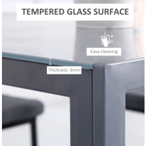 Square Dining Table Small Glass Kitchen Furniture Modern Grey Metal Space Saving - Image 5