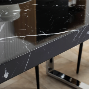 Luxury Dining Table Black Large Contemporary Furniture Modern Marble Effect Metal Room - Image 2