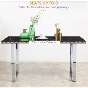 Luxury Dining Table Black Large Contemporary Furniture Modern Marble Effect Metal Room - Image 6