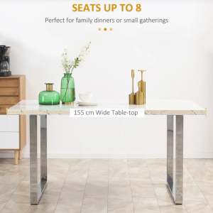 Luxury Dining Table White Large Contemporary Furniture Modern Marble Effect Metal Room - Image 4