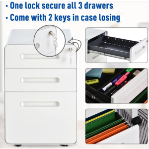 Modern Filling Cabinet White Document Office Organiser Metal Storage Locking Desk Unit - Image 5