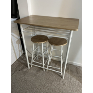 Bar Table Set Breakfast Kitchen Dining 2 Metal Chairs Small Space Saving Stools - Image 3