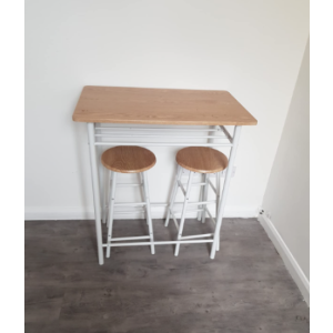 Bar Table Set Breakfast Kitchen Dining 2 Metal Chairs Small Space Saving Stools - Image 7