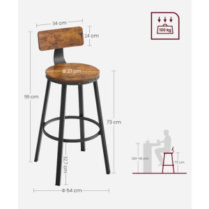 Industrial Bar Stools Vintage Tall Chair Rustic Metal Breakfast Dining Seat Set 2 - Image 6