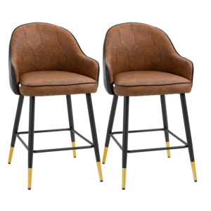 PU Leather Bar Stools Vintage Industrial Chair Set 2 Rustic Metal Breakfast Seat - Image 2