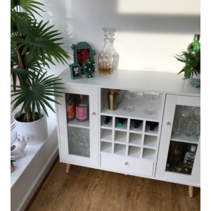 White Kitchen Cabinet Vintage Retro Storage Cupboard Mini Bar Wine Rack Pantry - Image 3