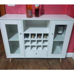 White Kitchen Cabinet Vintage Retro Storage Cupboard Mini Bar Wine Rack Pantry - Image 5