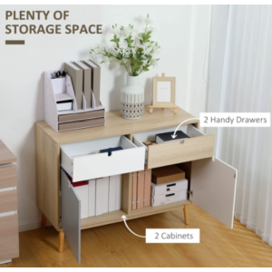 Scandinavian Storage Sideboard Rustic Wooden Side Cabinet Retro Cupboard Drawers - Image 4