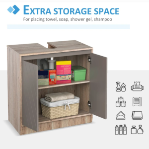 Bathroom Vanity Unit Rustic Storage Cupboard Modern Grey Door Under Sink Cabinet - Image 5