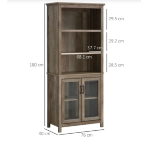 Tall Wooden Cabinet Rustic Storage Bookcase Glass Cupboard Large Pantry Unit - Image 3