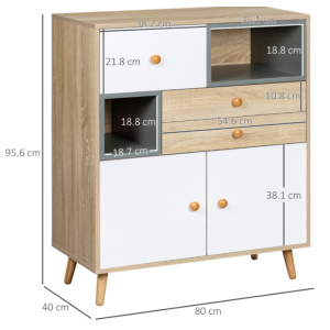 Retro Storage Cabinet Small Wooden Chest Drawers Modern Sideboard Cupboard Unit - Image 2