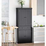 Tall Kitchen Cupboard Large Pantry Cabinet Black Larder Shelf Storage Draw Unit