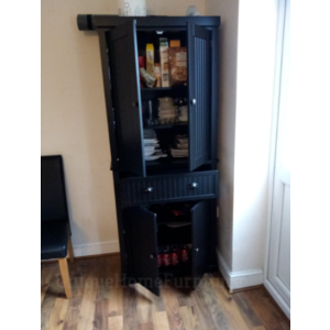 Tall Kitchen Cupboard Large Pantry Cabinet Black Larder Shelf Storage Draw Unit - Image 7