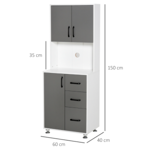 Grey Kitchen Cabinet White Pantry Larder Storage Buffet Dresser Modern Cupboard - Image 3