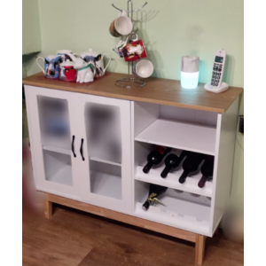 Wooden Storage Sideboard Vintage Retro Wine Rack Glass Cabinet Cupboard Unit - Image 2