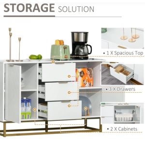Modern Storage Sideboard White Console Table Large Side Cabinet Industrial Cupboard Unit - Image 6
