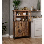 Industrial Pantry Unit Tall Storage Cupboard Rustic Metal Vintage Glass Cabinet