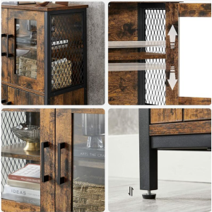 Industrial Pantry Unit Tall Storage Cupboard Rustic Metal Vintage Glass Cabinet - Image 4