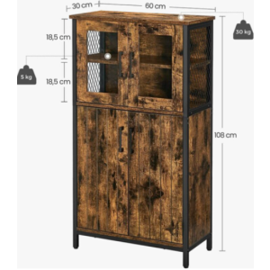 Industrial Pantry Unit Tall Storage Cupboard Rustic Metal Vintage Glass Cabinet - Image 5