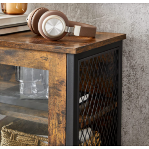 Industrial Pantry Unit Tall Storage Cupboard Rustic Metal Vintage Glass Cabinet - Image 7