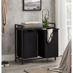 Industrial Laundry Hamper Rustic Storage Cabinet 2 Basket Bag Lid Shelf Sorter Bin