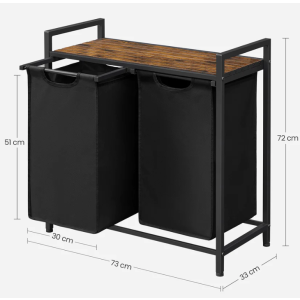Industrial Laundry Hamper Rustic Storage Cabinet 2 Basket Bag Lid Shelf Sorter Bin - Image 7