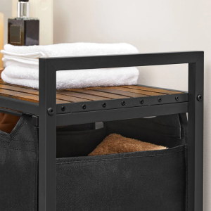 Industrial Laundry Hamper Rustic Storage Cabinet 3 Baskets Bag Lid Shelf Sorter Bin - Image 5